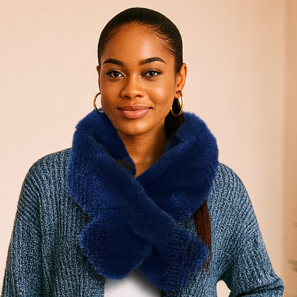 Plush Navy Faux Fur Scarf – Soft, Chic & Cozy